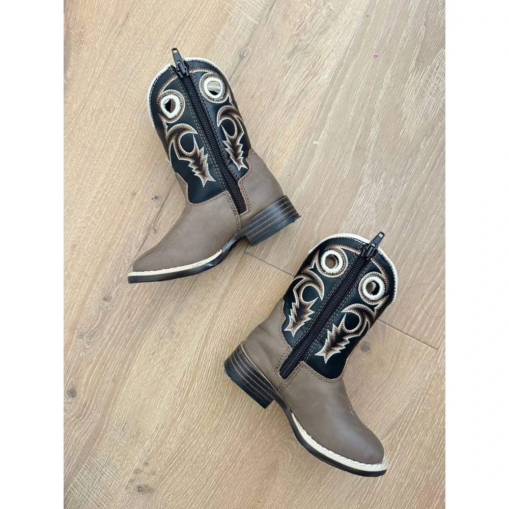 Twister Trace Brown Embroidered Toddler Cowboy Western Boots 7 Side Zip